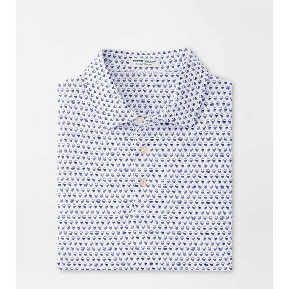 Peter Millar Golf Shirt Polo CS Summer Comfort Seeing Double Print Large White
